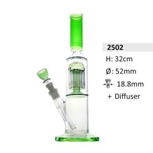 Glass Bong with Percolator and Diffuser Green, 32 cm