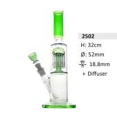 Glass Bong with Percolator and Diffuser Green, 32 cm