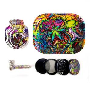 4-Piece Smoking Set: Grinder, Pipe, Ashtray and Rolling Tray, Graffiti Design