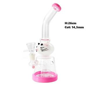 Pink Glass Bong with Cat Design, 26 cm