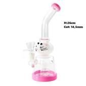 Pink Glass Bong with Cat Design, 26 cm