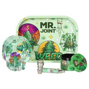 Mr. Joint 4-Piece Smoking Set: Pipe, Grinder, Rolling Tray and Ashtray