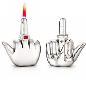 Refillable Middle-Finger Lighter, Silver or Copper