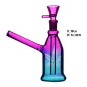 Small Glass Bong with Leaf Print, 16 cm